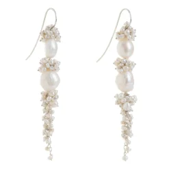 Freya Rose Pearl Jewellery | Silver Wedding Jewellery*Baroque Pearl Statement Long Drop Silver Earrings