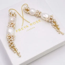 Freya Rose Pearl Jewellery | Gold Wedding Jewellery*Baroque Pearl Statement Long Drop Gold Earrings