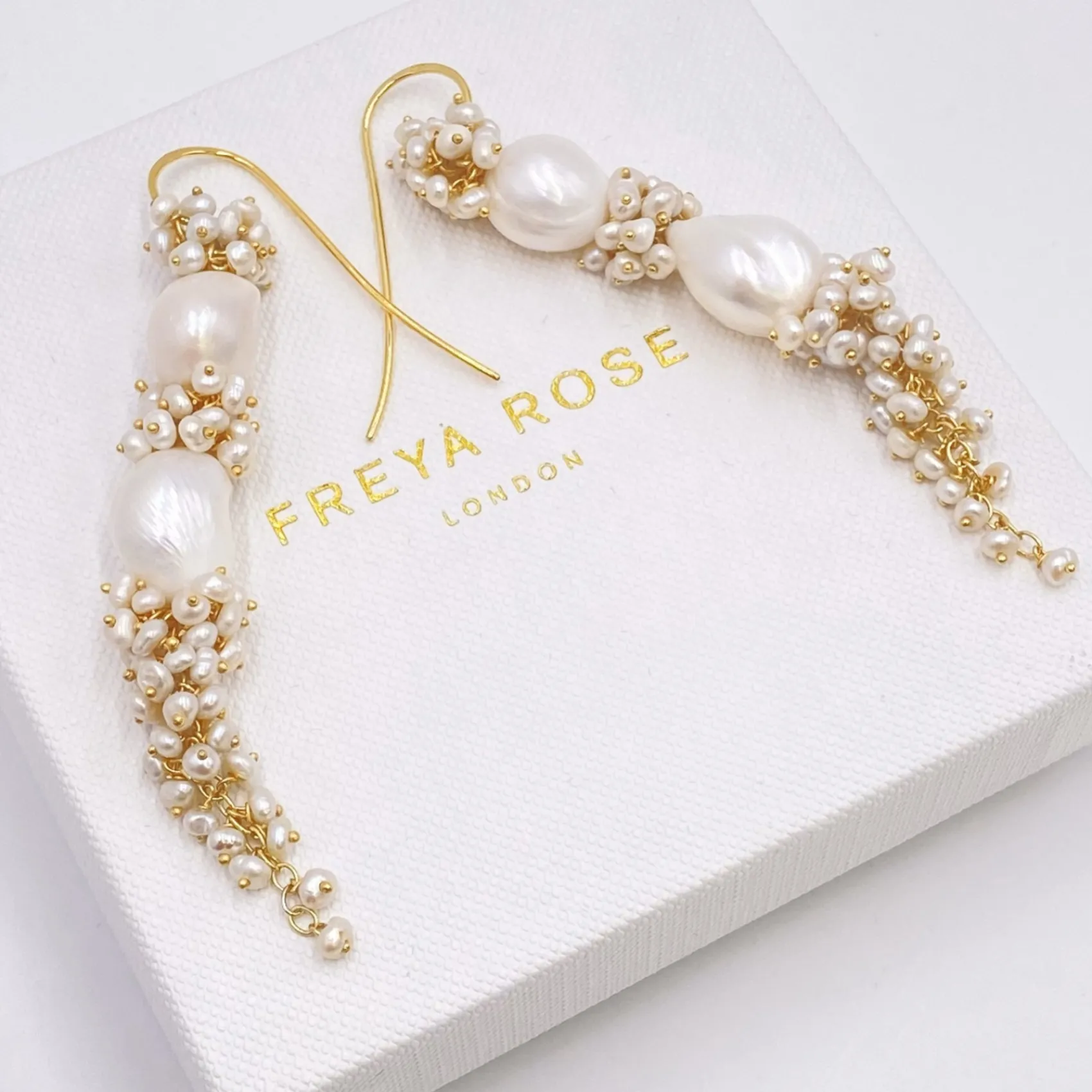 Freya Rose Pearl Jewellery | Gold Wedding Jewellery*Baroque Pearl Statement Long Drop Gold Earrings