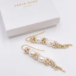 Freya Rose Pearl Jewellery | Gold Wedding Jewellery*Baroque Pearl Statement Long Drop Gold Earrings