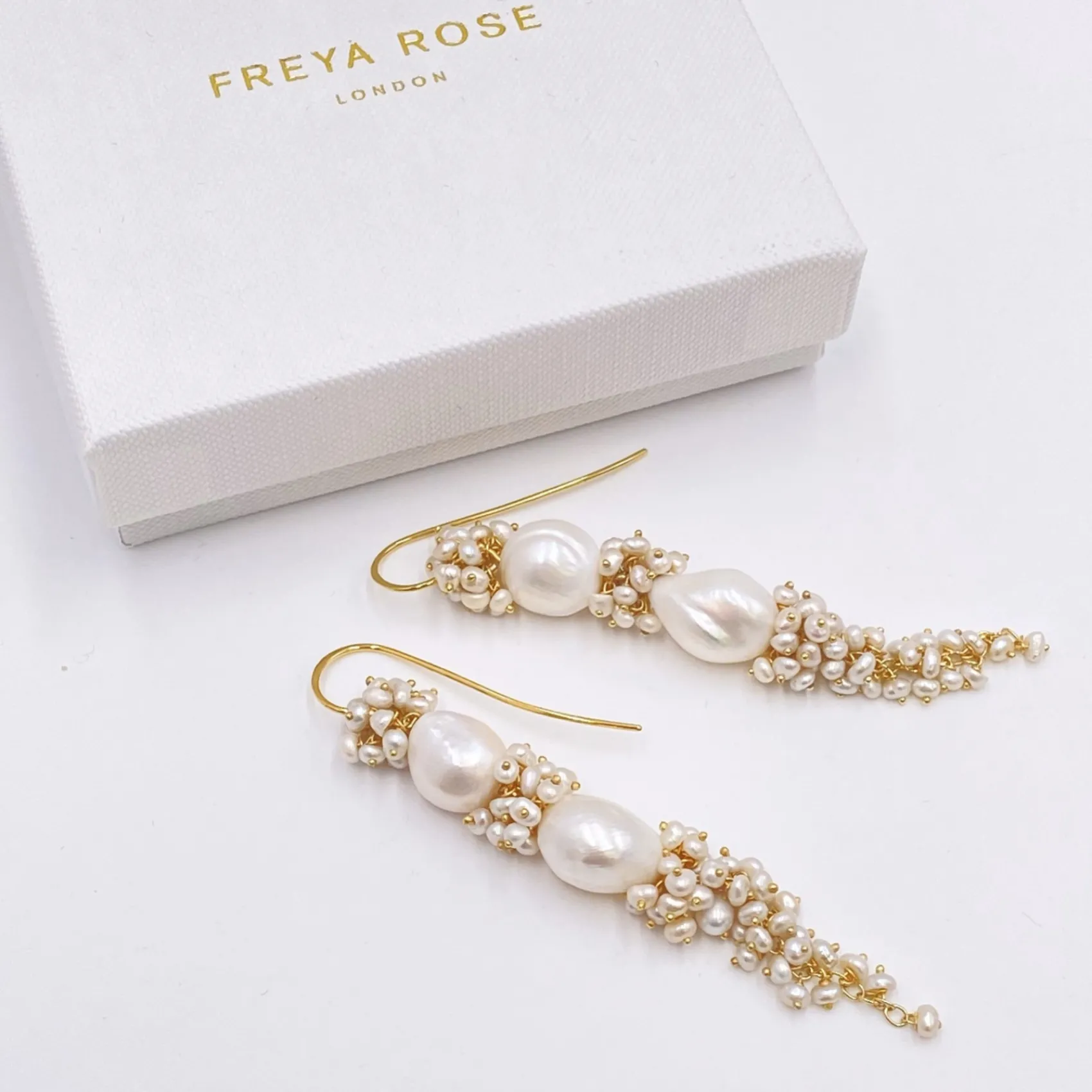 Freya Rose Pearl Jewellery | Gold Wedding Jewellery*Baroque Pearl Statement Long Drop Gold Earrings