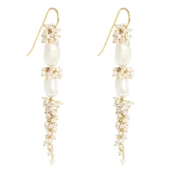 Freya Rose Pearl Jewellery | Gold Wedding Jewellery*Baroque Pearl Statement Long Drop Gold Earrings