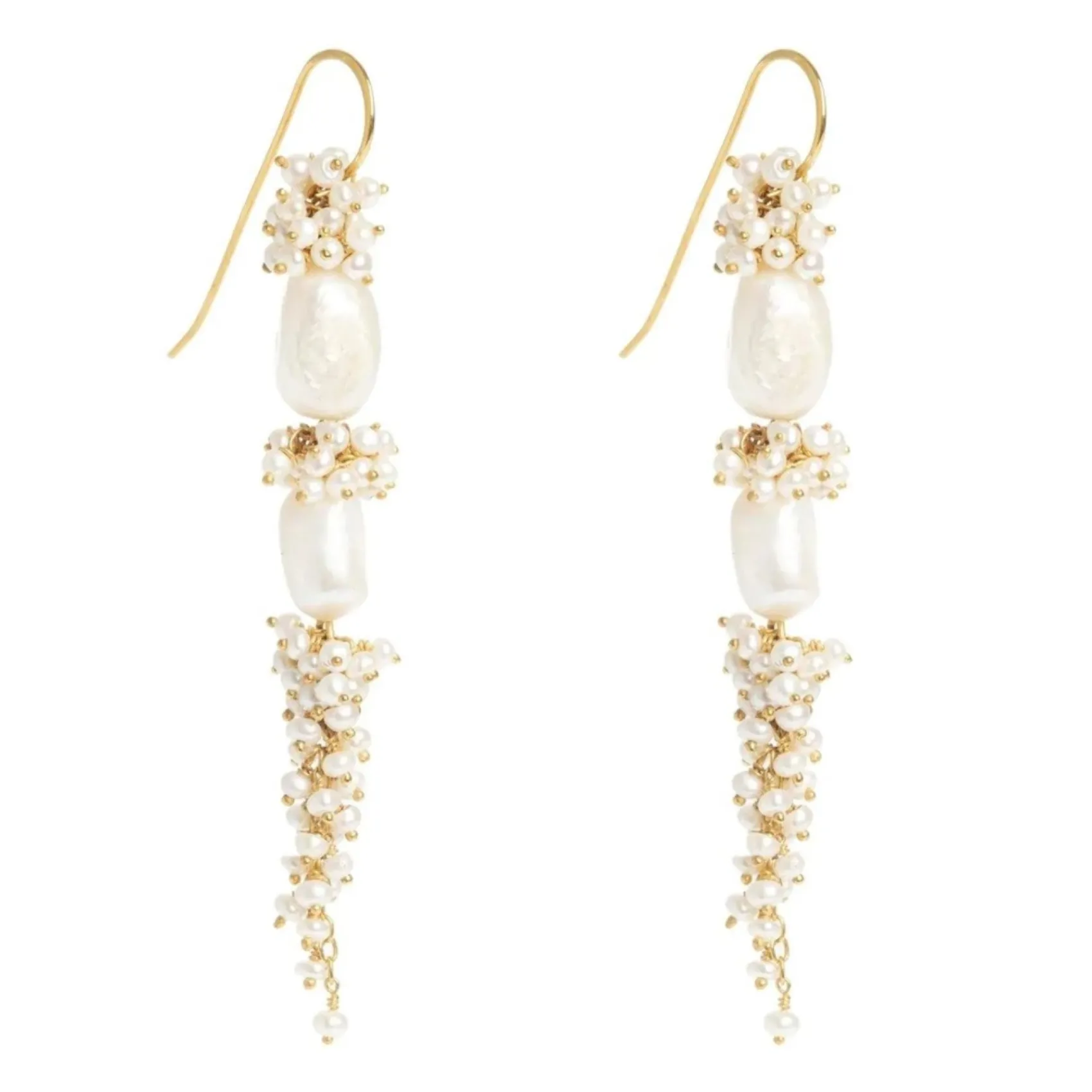 Freya Rose Pearl Jewellery | Gold Wedding Jewellery*Baroque Pearl Statement Long Drop Gold Earrings