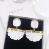 Freya Rose Pearl Jewellery | Wedding Guest Jewellery*Gold Hand Carved Mother of Pearl Rose Fan Drop Earrings