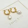 Freya Rose Pearl Jewellery | Gold Wedding Jewellery*Gold Mini Hoop Earrings with Baroque Pearls