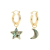 Freya Rose Pearl Jewellery | Gold Wedding Jewellery*Gold Mini Hoops with Paua Star and Moon