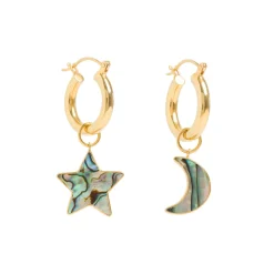 Freya Rose Pearl Jewellery | Gold Wedding Jewellery*Gold Mini Hoops with Paua Star and Moon