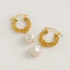 Freya Rose Pearl Jewellery | Gold Wedding Jewellery*Gold Weave Mini Hoop Earrings with Baroque Pearl