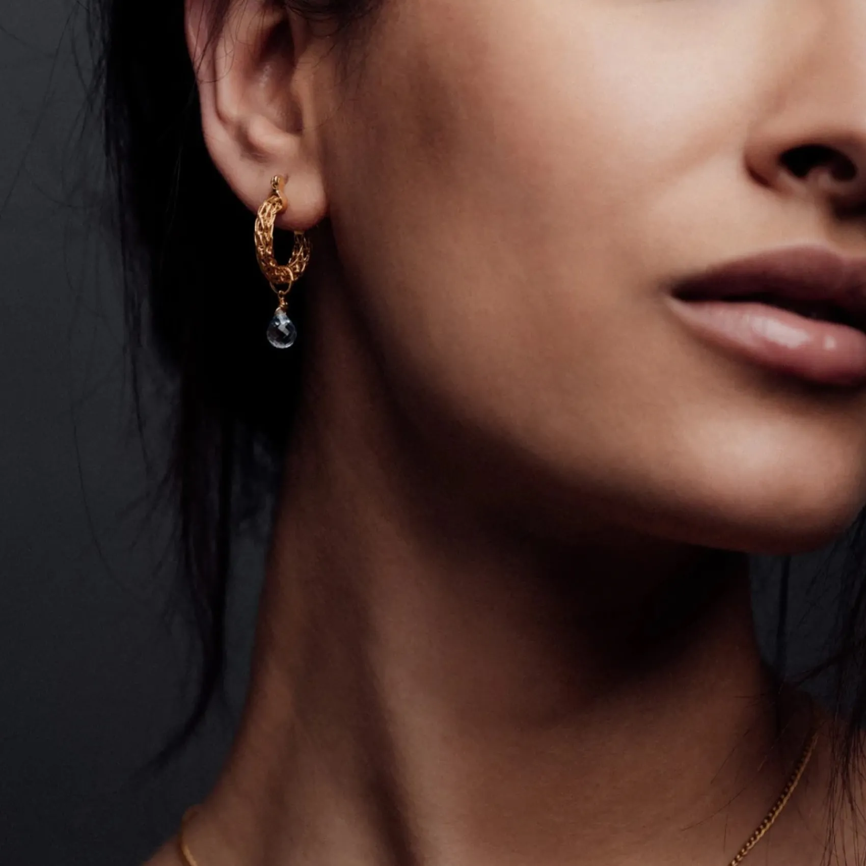 Freya Rose Something Blue Gifts | Bridesmaid Gifts*Gold Weave Mini Hoop Earrings with Topaz Crystals