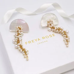 Freya Rose Pearl Jewellery | Gold Wedding Jewellery*Hakuro Gold Mother of Pearl Long Drop Earrings