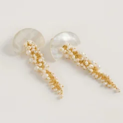 Freya Rose Pearl Jewellery | Gold Wedding Jewellery*Hakuro Gold Mother of Pearl Long Drop Earrings