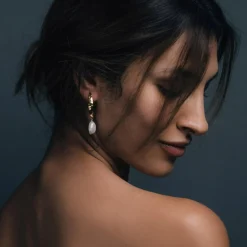 Freya Rose Pearl Jewellery | Gold Wedding Jewellery*Hammered Gold Baroque Pearl Drop Earrings