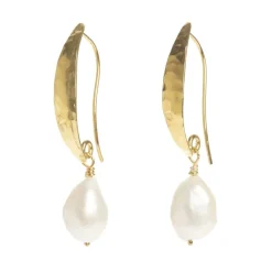 Freya Rose Pearl Jewellery | Gold Wedding Jewellery*Hammered Gold Baroque Pearl Drop Earrings