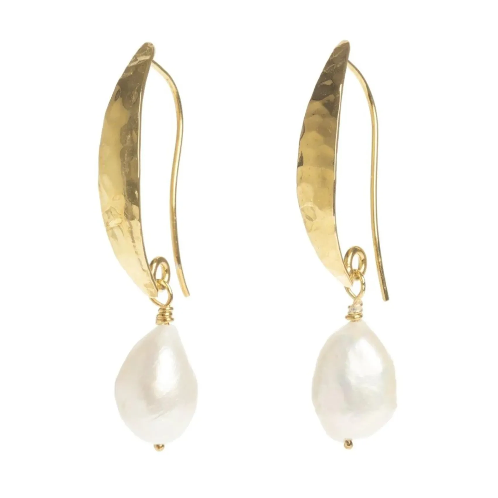 Freya Rose Pearl Jewellery | Gold Wedding Jewellery*Hammered Gold Baroque Pearl Drop Earrings