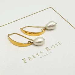 Freya Rose Pearl Jewellery | Gold Wedding Jewellery*Hammered Gold Baroque Pearl Drop Earrings