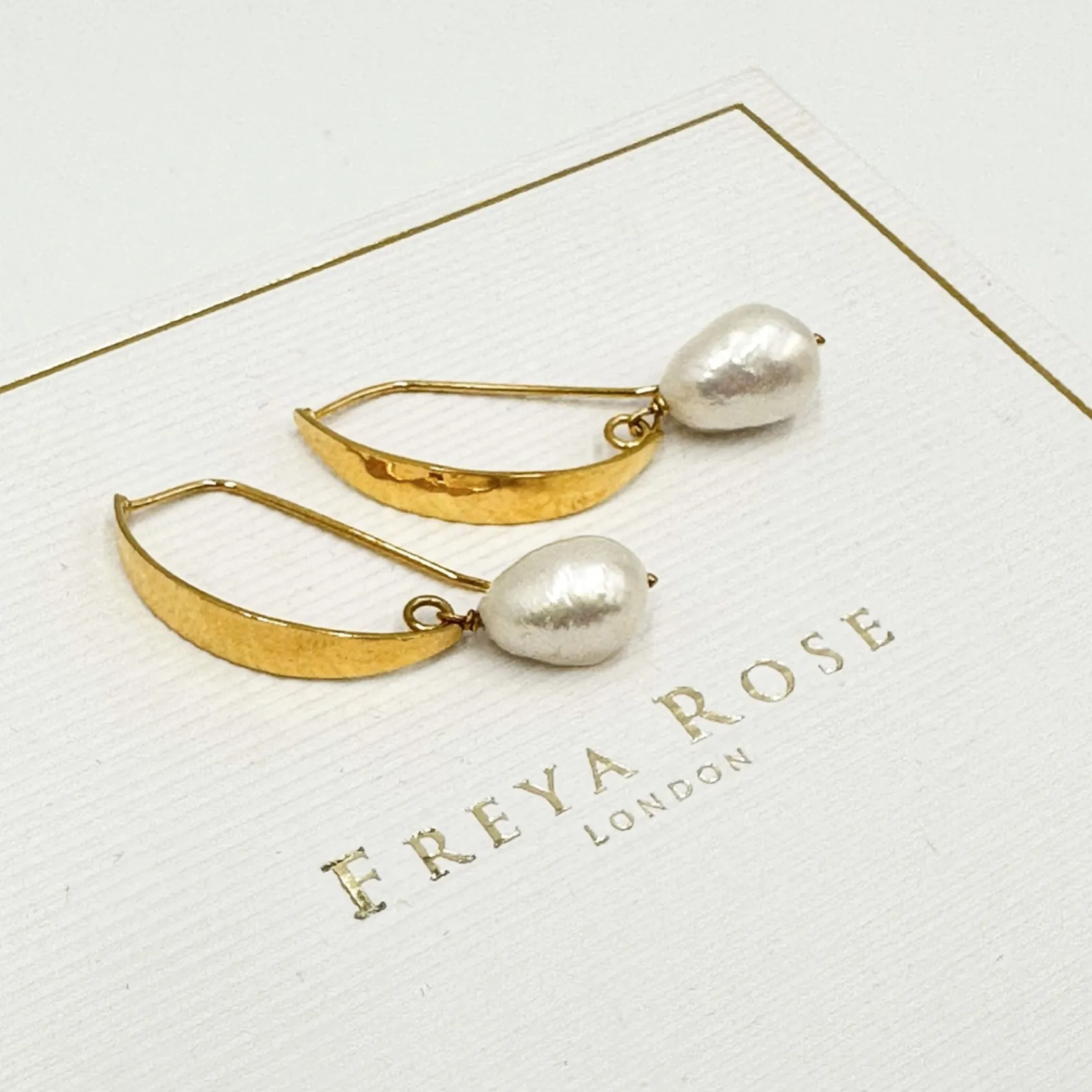 Freya Rose Pearl Jewellery | Gold Wedding Jewellery*Hammered Gold Baroque Pearl Drop Earrings