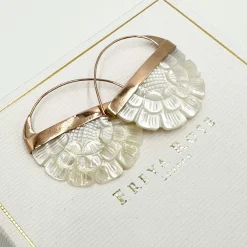 Freya Rose Pearl Jewellery | Rose Gold Wedding Jewellery*Hand Carved Mother of Pearl Rose Hoop Earrings