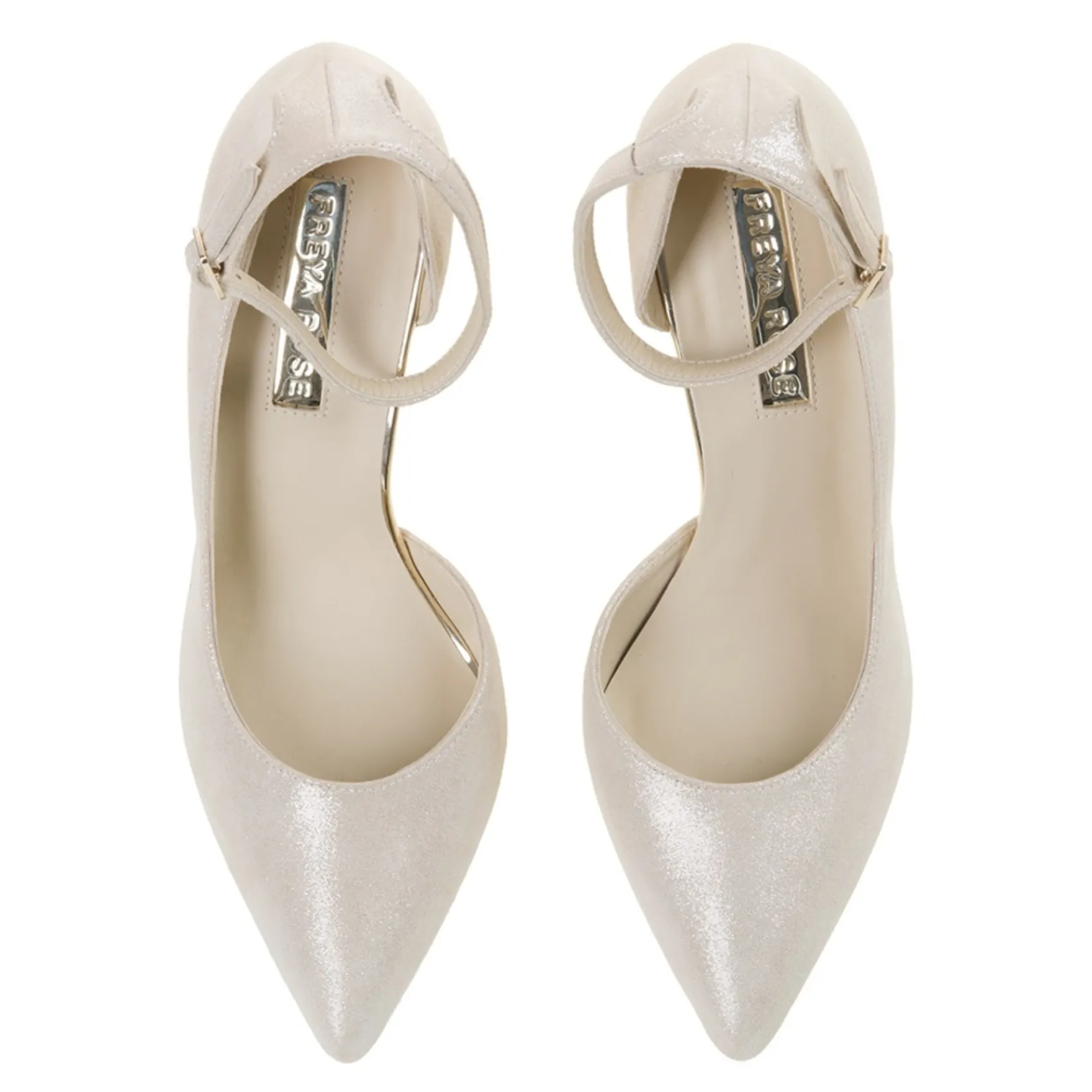 Freya Rose Wedding Guest Shoes | Wedding Shoes*Monica Suede Mother of Pearl Block Heel Courts Champagne
