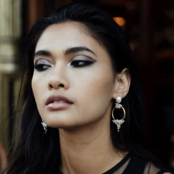 Freya Rose Pearl Jewellery | Gold Wedding Jewellery*Seed and Baroque Pearl Mid Hoop Earrings