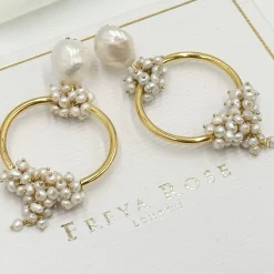 Freya Rose Pearl Jewellery | Gold Wedding Jewellery*Seed and Baroque Pearl Mid Hoop Earrings