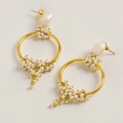 Freya Rose Pearl Jewellery | Gold Wedding Jewellery*Seed and Baroque Pearl Mid Hoop Earrings
