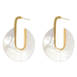 Freya Rose Pearl Jewellery | Gold Wedding Jewellery*Warrioress Mother of Pearl Hoop Earrings Ivory/ Gold