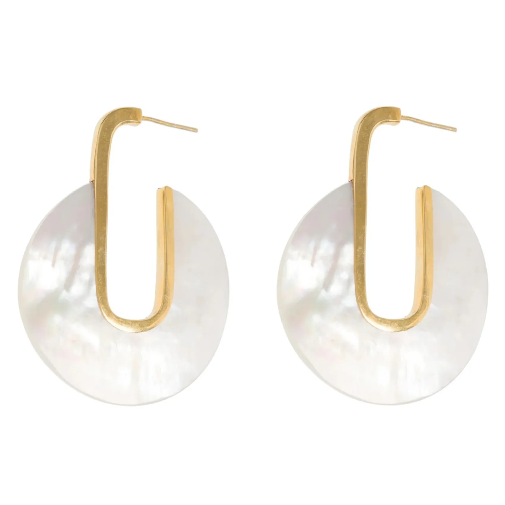 Freya Rose Pearl Jewellery | Gold Wedding Jewellery*Warrioress Mother of Pearl Hoop Earrings Ivory/ Gold
