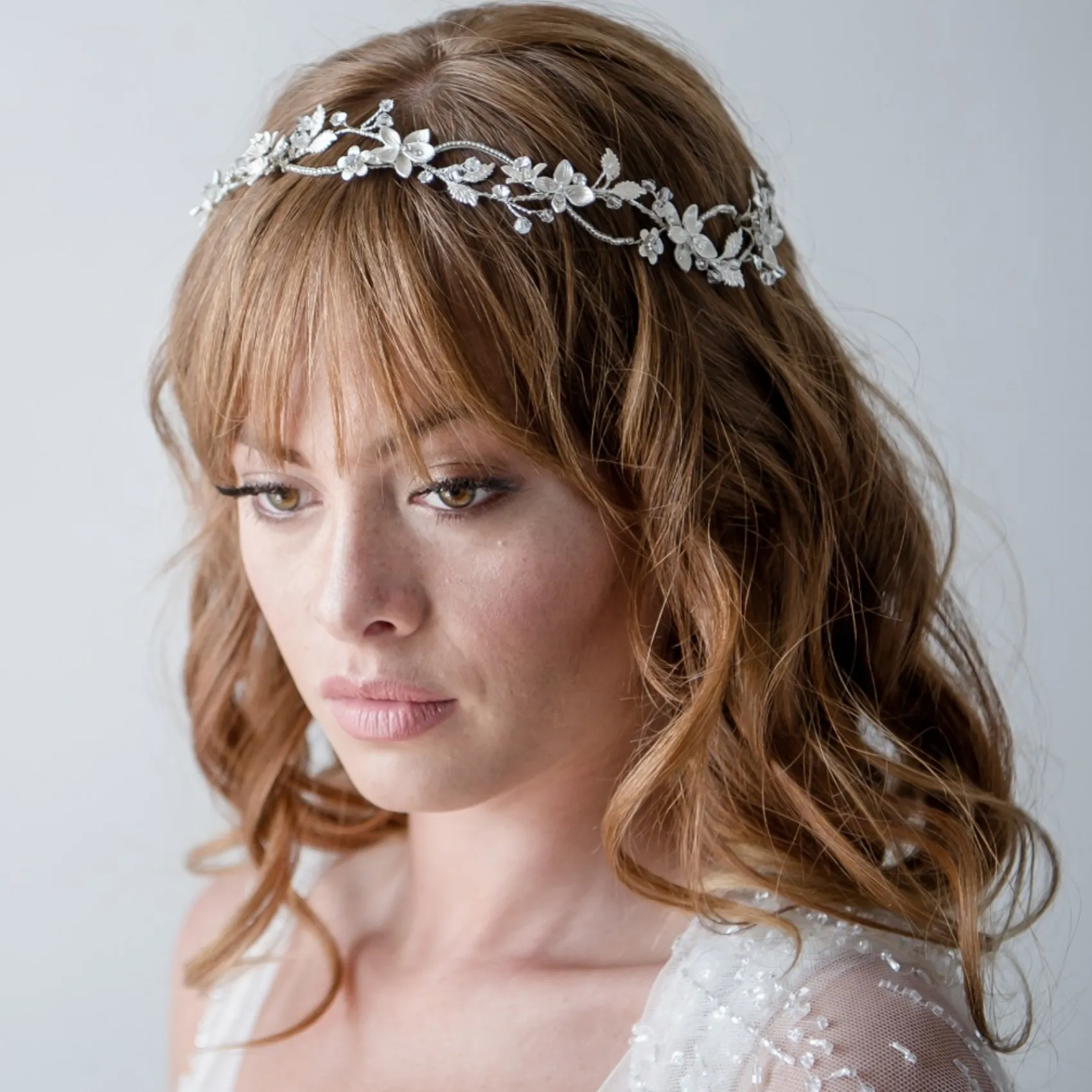 Twilight Designs Crystal Hair Accessories | Silver Hair Accessories*Gardenia Entwined Beaded and Crystal Floral Hair Vine Silver