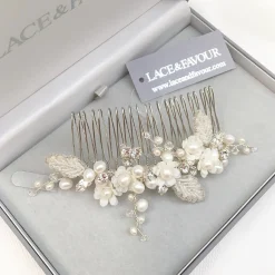 Beads & Beyond Pearl Hair Accessories | Silver Hair Accessories*Gracie Freshwater Pearl Flowers and Beaded Leaves Hair Comb Ivory/Silver
