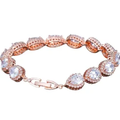 Lace & Favour Bride Gifts | Crystal Jewellery*Hampton Teardrop Cubic Zirconia Wedding Bracelet Rose Gold