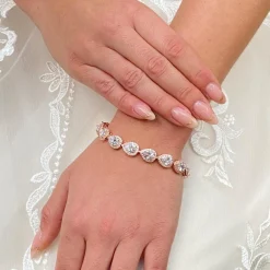 Lace & Favour Bride Gifts | Crystal Jewellery*Hampton Teardrop Cubic Zirconia Wedding Bracelet Rose Gold
