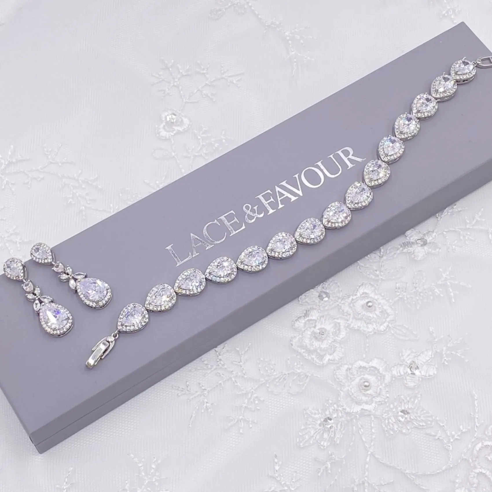 Lace & Favour Silver Prom Jewellery | Prom Bracelets*Hampton Teardrop Cubic Zirconia Wedding Bracelet Silver