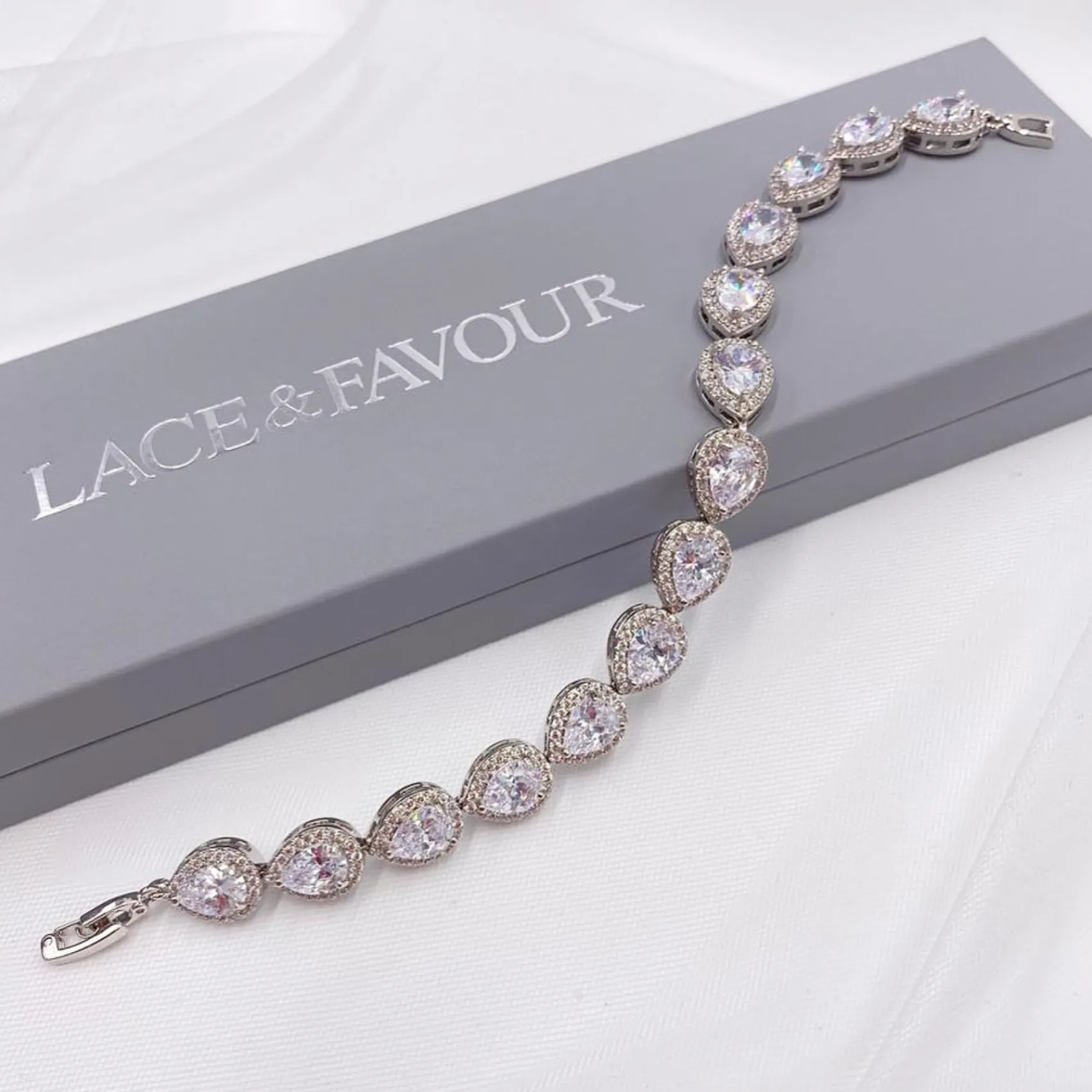 Lace & Favour Silver Prom Jewellery | Prom Bracelets*Hampton Teardrop Cubic Zirconia Wedding Bracelet Silver