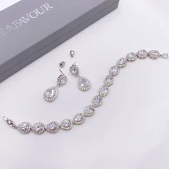 Lace & Favour Silver Prom Jewellery | Prom Bracelets*Hampton Teardrop Cubic Zirconia Wedding Bracelet Silver