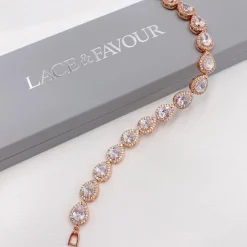Lace & Favour Bride Gifts | Crystal Jewellery*Hampton Teardrop Cubic Zirconia Wedding Bracelet Rose Gold