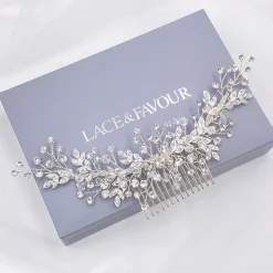 Twilight Designs Prom Hair Clips & Combs | Crystal Hair Accessories*Harley Diamante and Crystal Leaves Wedding Hair Comb Ivory/ Silver
