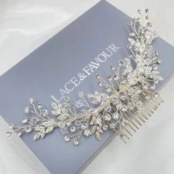 Twilight Designs Prom Hair Clips & Combs | Crystal Hair Accessories*Harley Diamante and Crystal Leaves Wedding Hair Comb Ivory/ Silver