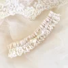 Boudoir Couture Bride Gifts | Bridal Garters*Harmony Blush Silk and Ivory Lace Wedding Garter with Pearl Bow Blush/ Ivory