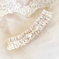 Boudoir Couture Bride Gifts | Bridal Garters*Harmony Blush Silk and Ivory Lace Wedding Garter with Pearl Bow Blush/ Ivory