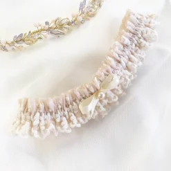 Boudoir Couture Bride Gifts | Bridal Garters*Harmony Blush Silk and Ivory Lace Wedding Garter with Pearl Bow Blush/ Ivory