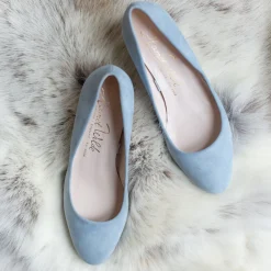 Harriet Wilde Wedding Guest Shoes | Mother Of The Bride Shoes*Amy Low Heel Blue Suede Platform Court Shoes Misty Blue