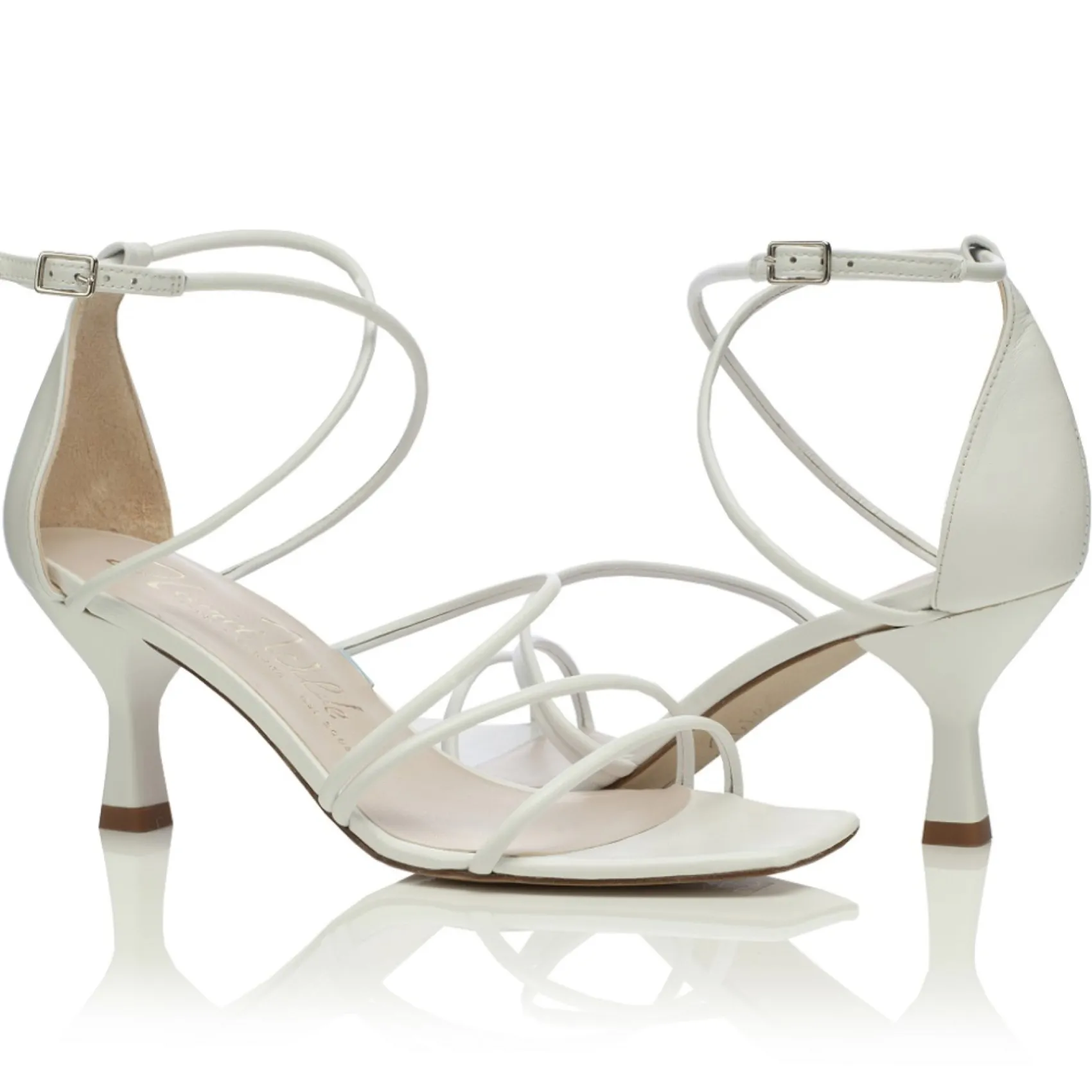 Harriet Wilde Wedding Shoes | Designer Wedding Shoes*Empire Leather Mid Heel Square Toe Strappy Sandals Ivory