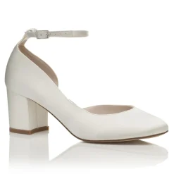 Harriet Wilde Wedding Shoes | Mid Heel*Hetty Mid Satin Tie Up Block Heel Court Shoes Ivory