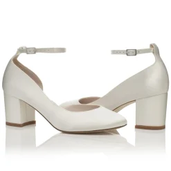 Harriet Wilde Wedding Shoes | Mid Heel*Hetty Mid Satin Tie Up Block Heel Court Shoes Ivory
