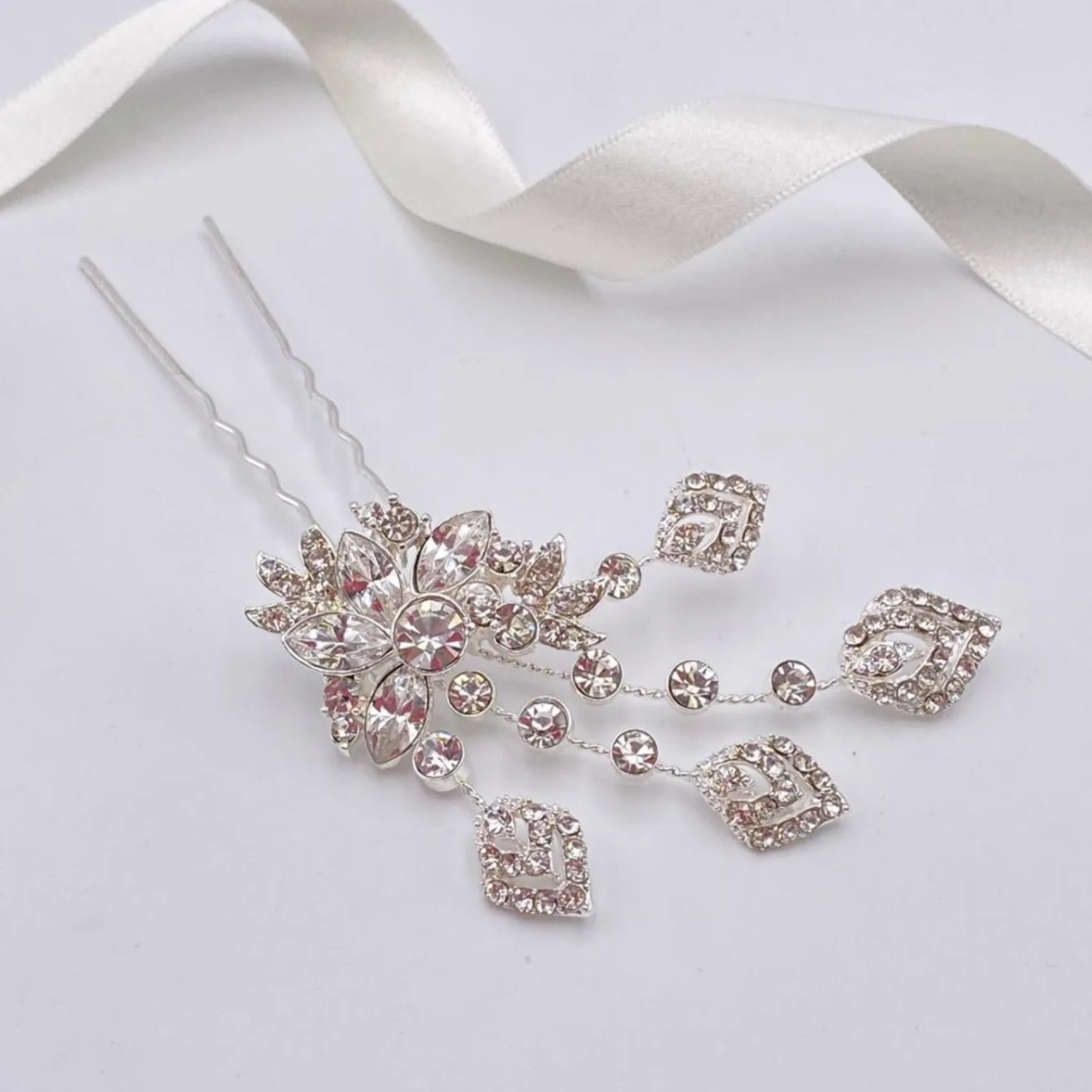 Twilight Designs Prom Hair Clips & Combs | Vintage Headpieces*Hattie Vintage Inspired Crystal Hair Pin Silver