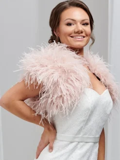 Beverly Hills Feather Stoles & Shrugs | Wedding Boleros And Jackets*Hayworth Blush Pink Ostrich Feather Bridal Bolero Ivory