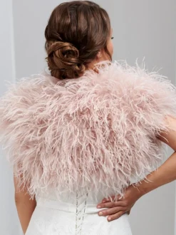 Beverly Hills Feather Stoles & Shrugs | Wedding Boleros And Jackets*Hayworth Blush Pink Ostrich Feather Bridal Bolero Ivory