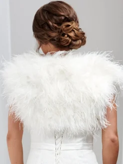 Beverly Hills Feather Stoles & Shrugs | Wedding Boleros And Jackets*Hayworth Ostrich Feather Bridal Bolero Ivory
