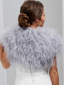 Beverly Hills Feather Stoles & Shrugs | Wedding Boleros And Jackets*Hayworth Ostrich Feather Bridal Bolero Silver Grey