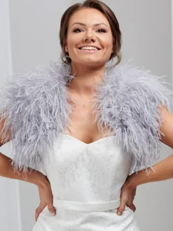 Beverly Hills Feather Stoles & Shrugs | Wedding Boleros And Jackets*Hayworth Ostrich Feather Bridal Bolero Silver Grey